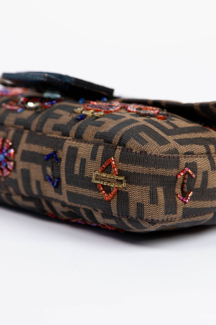 RARE Vintage Fendi Zucca Beaded Baguette Shoulder Bag