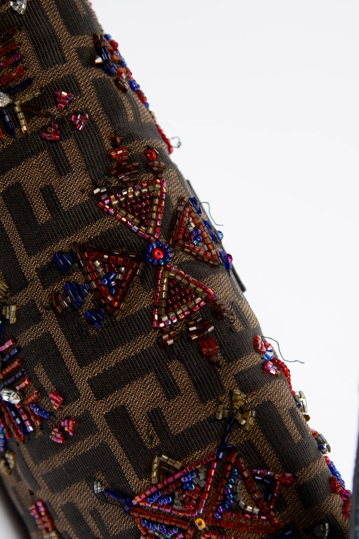 RARE Vintage Fendi Zucca Beaded Baguette Shoulder Bag