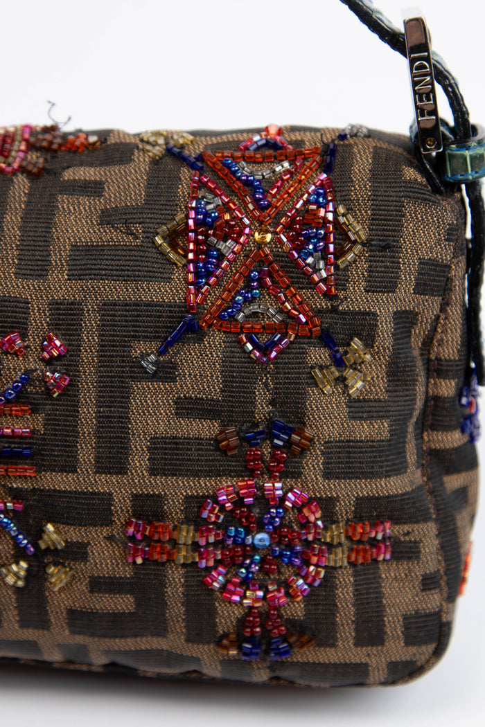RARE Vintage Fendi Zucca Beaded Baguette Shoulder Bag