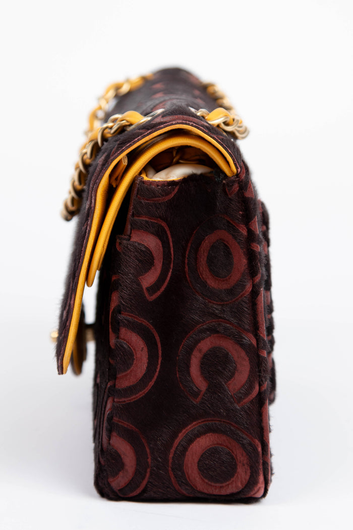 RARE 2000s Chanel Burgundy Coco Pony Hair Medium Double Flap Shoulder Bag