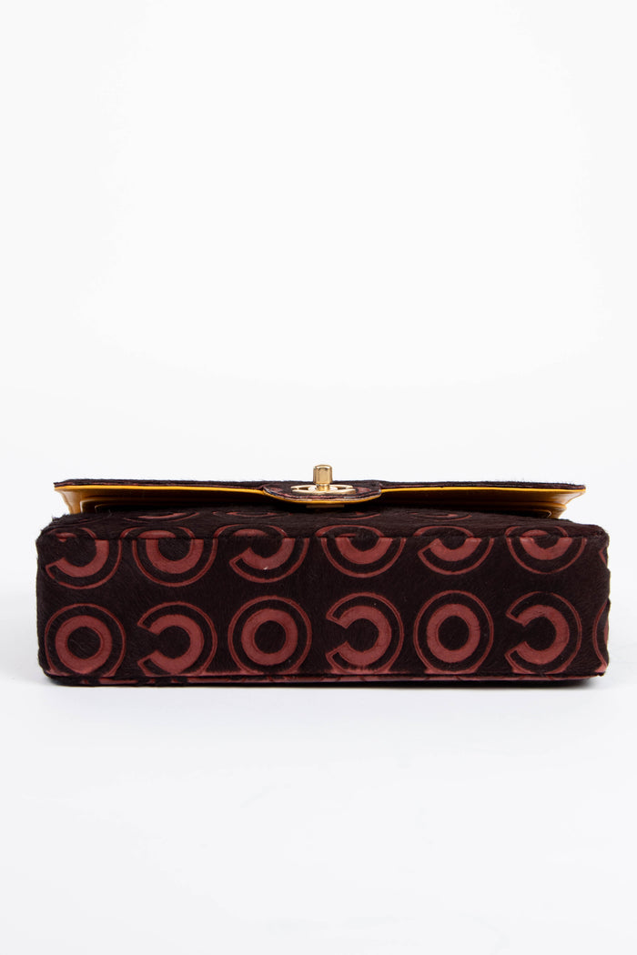 RARE 2000s Chanel Burgundy Coco Pony Hair Medium Double Flap Shoulder Bag