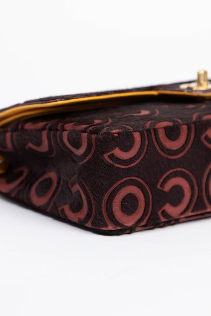 RARE 2000s Chanel Burgundy Coco Pony Hair Medium Double Flap Shoulder Bag