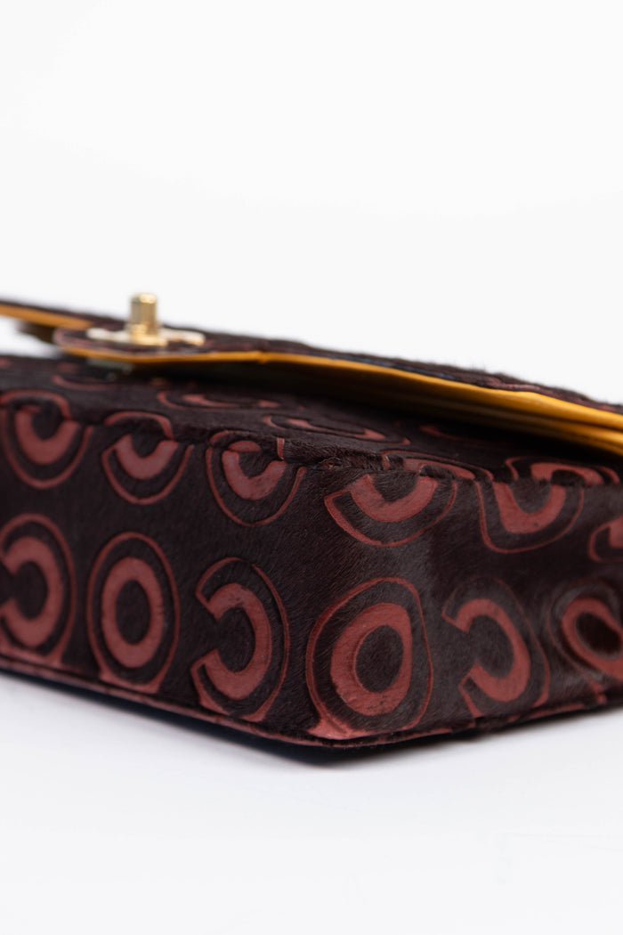 RARE 2000s Chanel Burgundy Coco Pony Hair Medium Double Flap Shoulder Bag