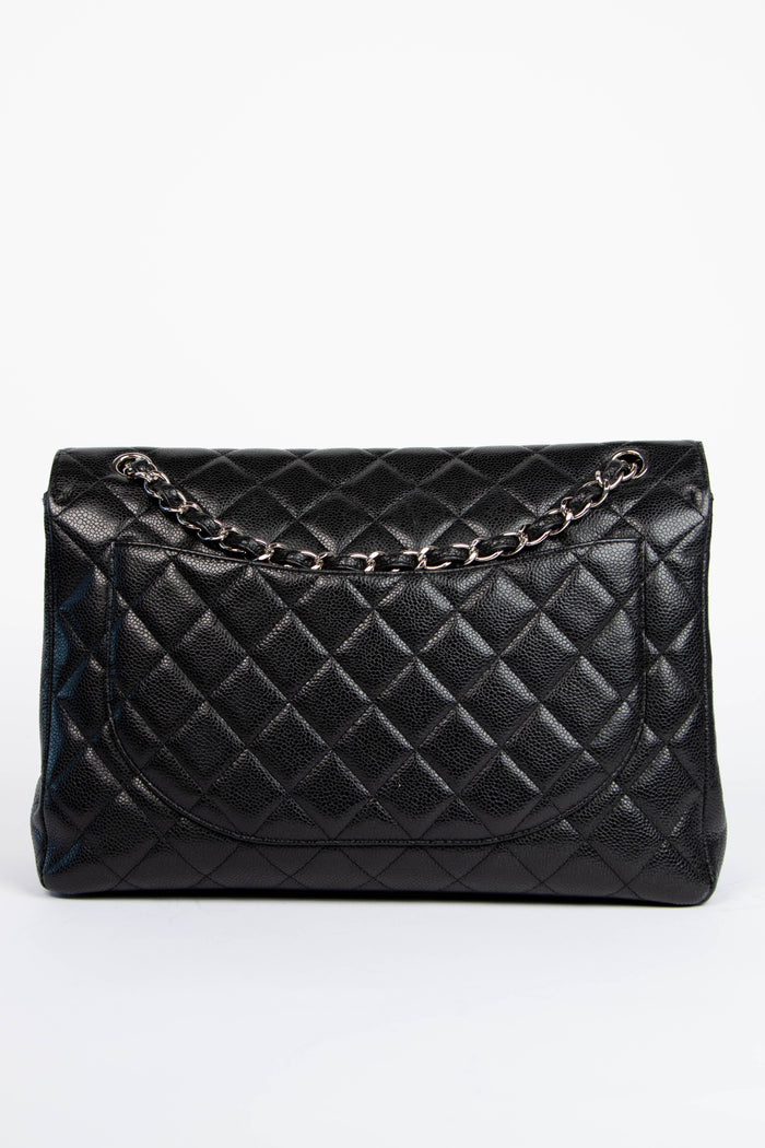 2010s Chanel Black Caviar Leather Maxi Single Flap Shoulder Bag