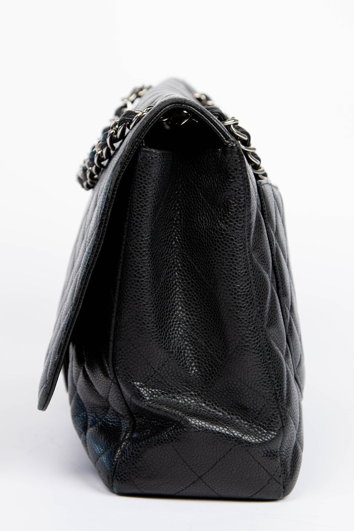 2010s Chanel Black Caviar Leather Maxi Single Flap Shoulder Bag