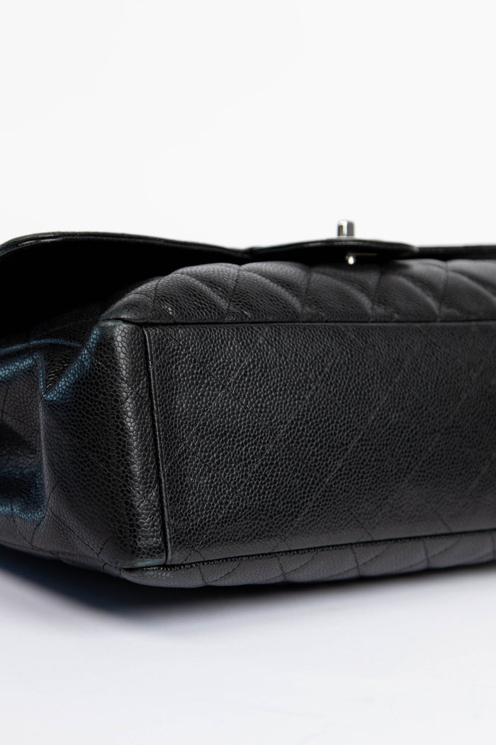 2010s Chanel Black Caviar Leather Maxi Single Flap Shoulder Bag