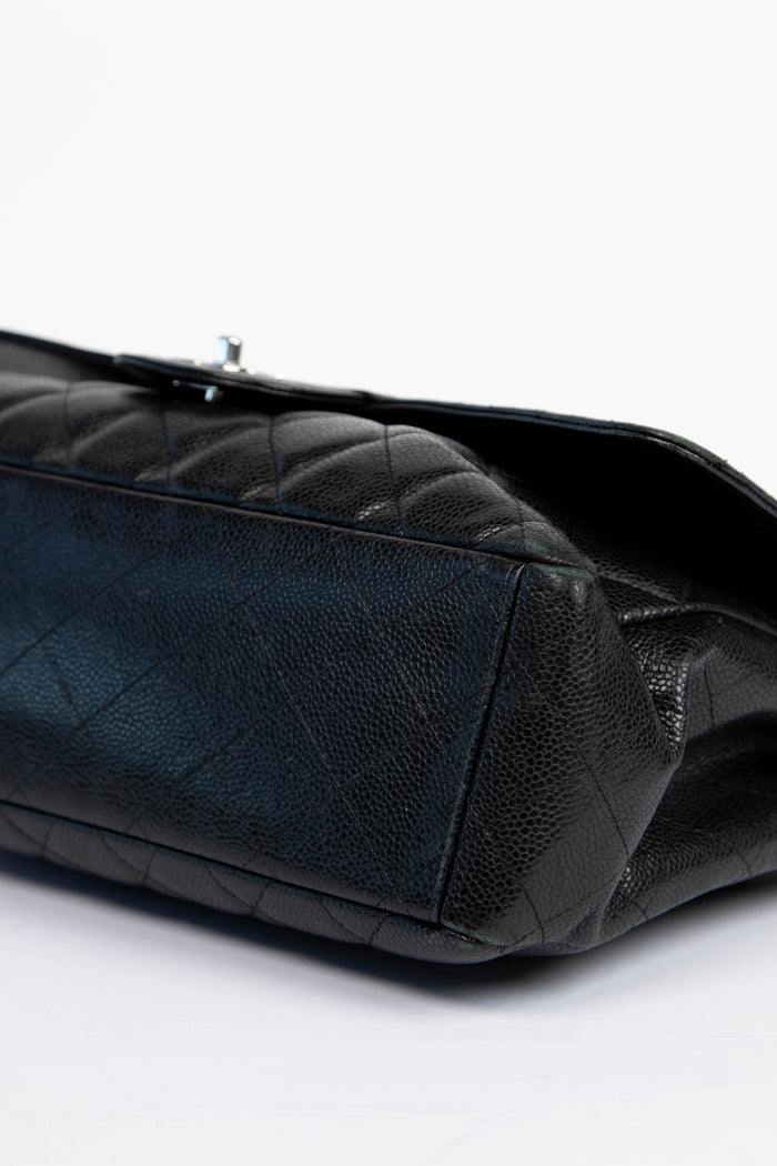 2010s Chanel Black Caviar Leather Maxi Single Flap Shoulder Bag