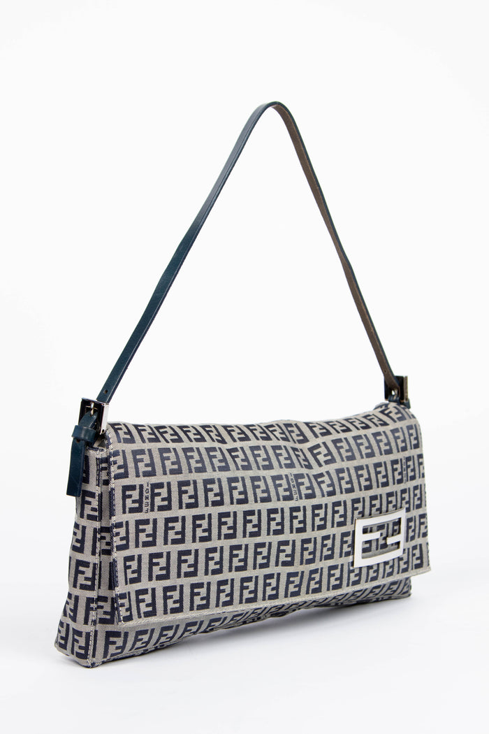 Vintage Fendi Navy Zucchino East West Shoulder Bag