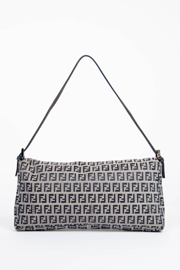 Vintage Fendi Navy Zucchino East West Shoulder Bag