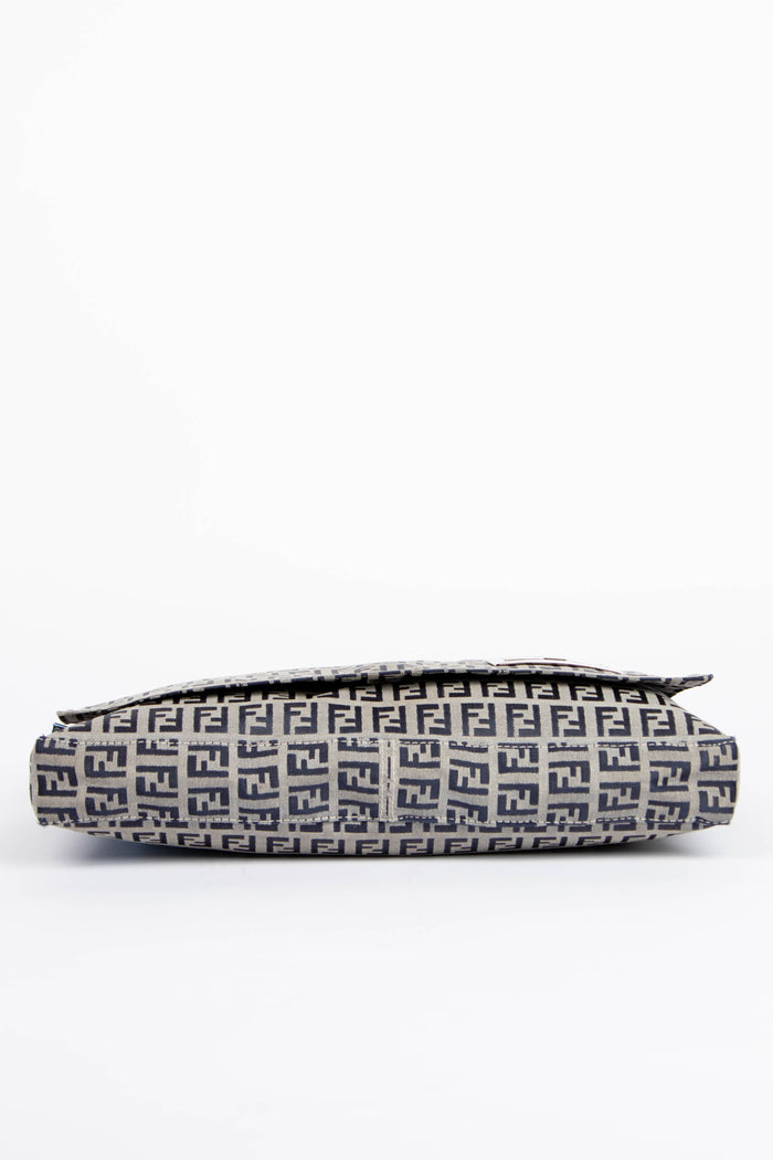 Vintage Fendi Navy Zucchino East West Shoulder Bag