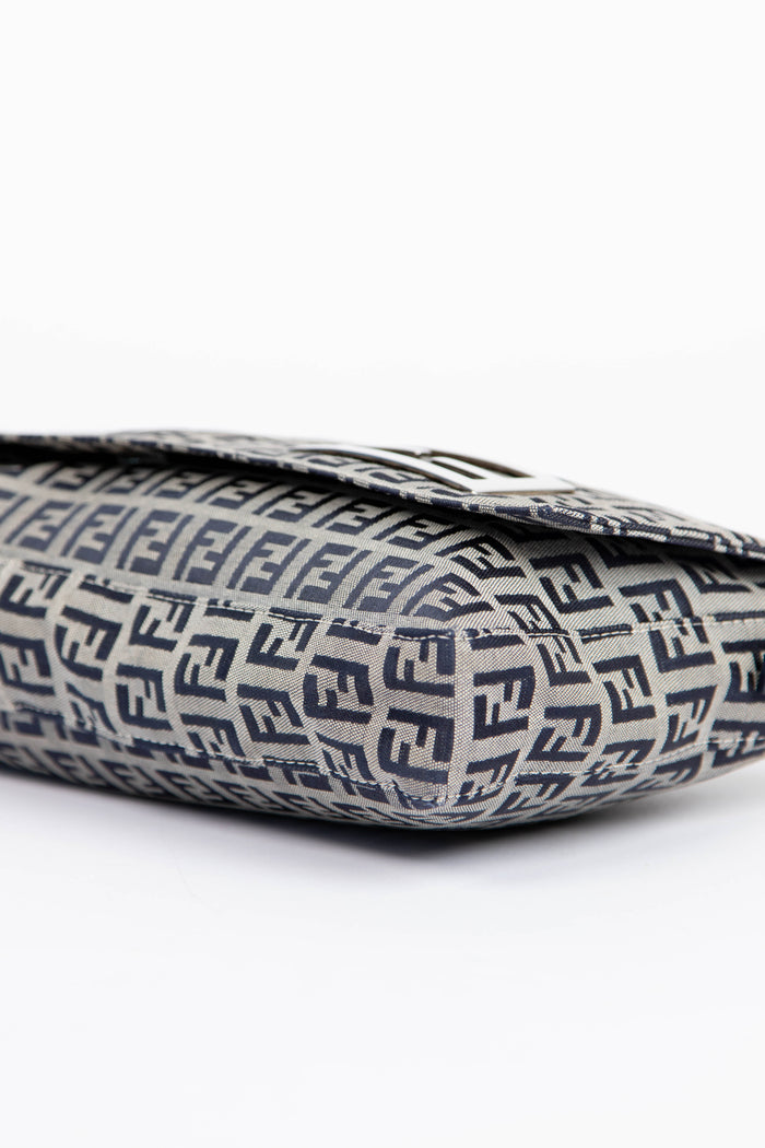 Vintage Fendi Navy Zucchino East West Shoulder Bag