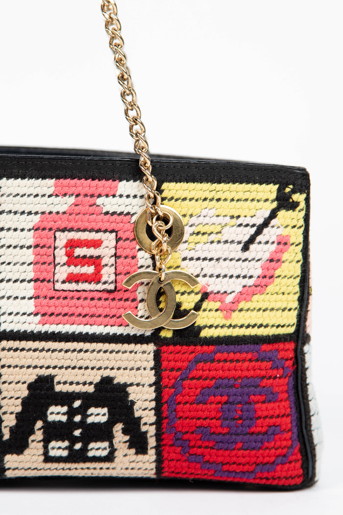 2000s Chanel Embroidered Multicolour Icon Shoulder Bag