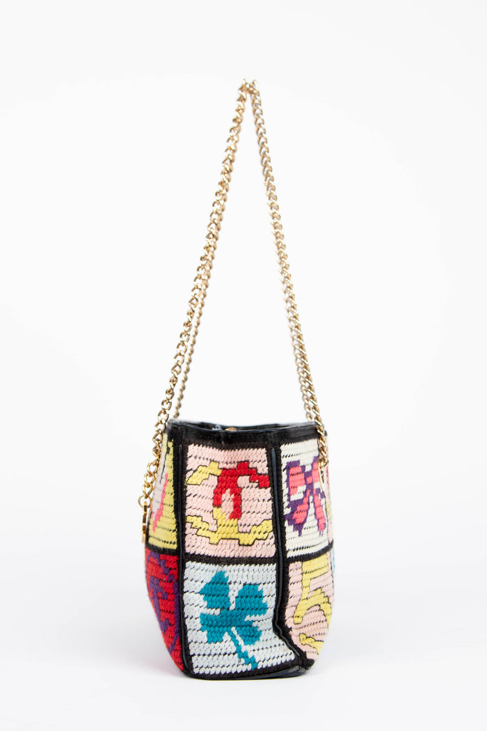2000s Chanel Embroidered Multicolour Icon Shoulder Bag