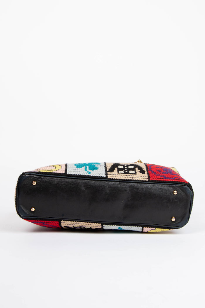 2000s Chanel Embroidered Multicolour Icon Shoulder Bag