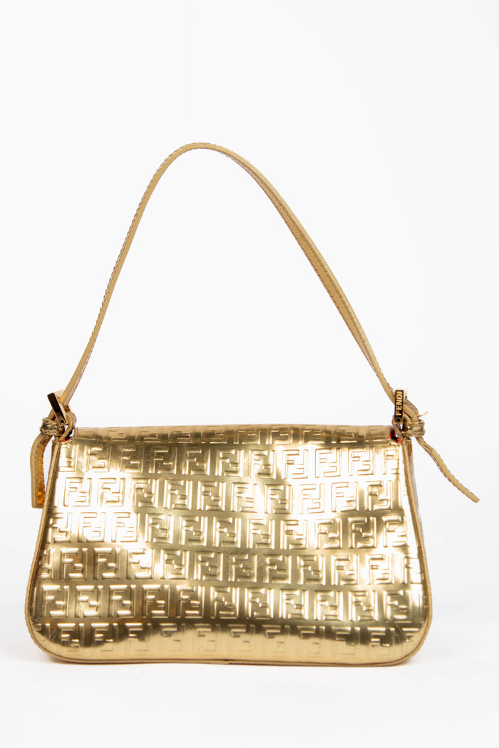 2000s Fendi Gold Metallic Zucchino Mini Mamma Shoulder Bag