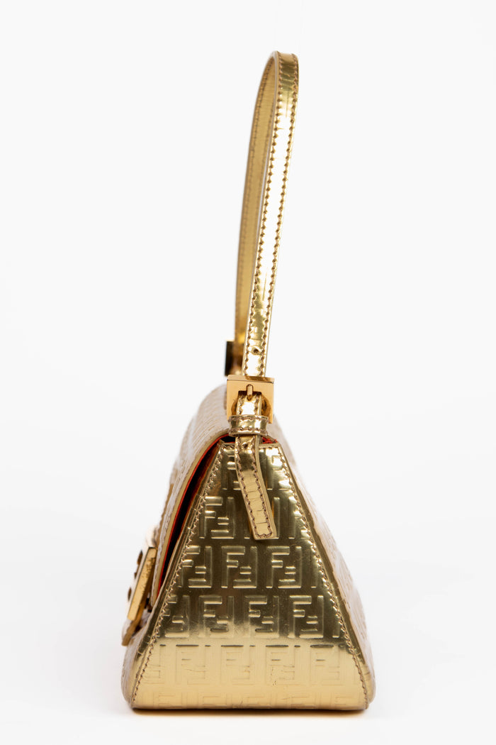 2000s Fendi Gold Metallic Zucchino Mini Mamma Shoulder Bag