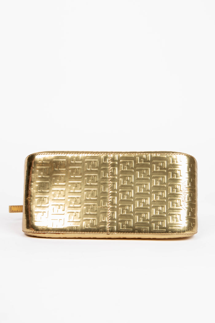 2000s Fendi Gold Metallic Zucchino Mini Mamma Shoulder Bag