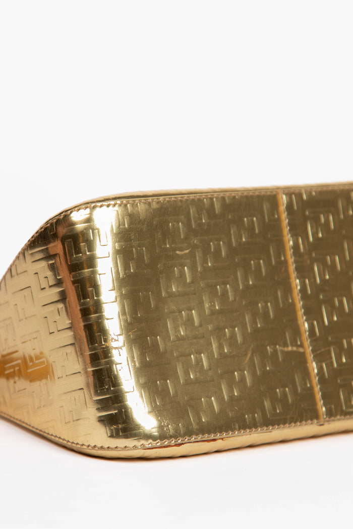 2000s Fendi Gold Metallic Zucchino Mini Mamma Shoulder Bag