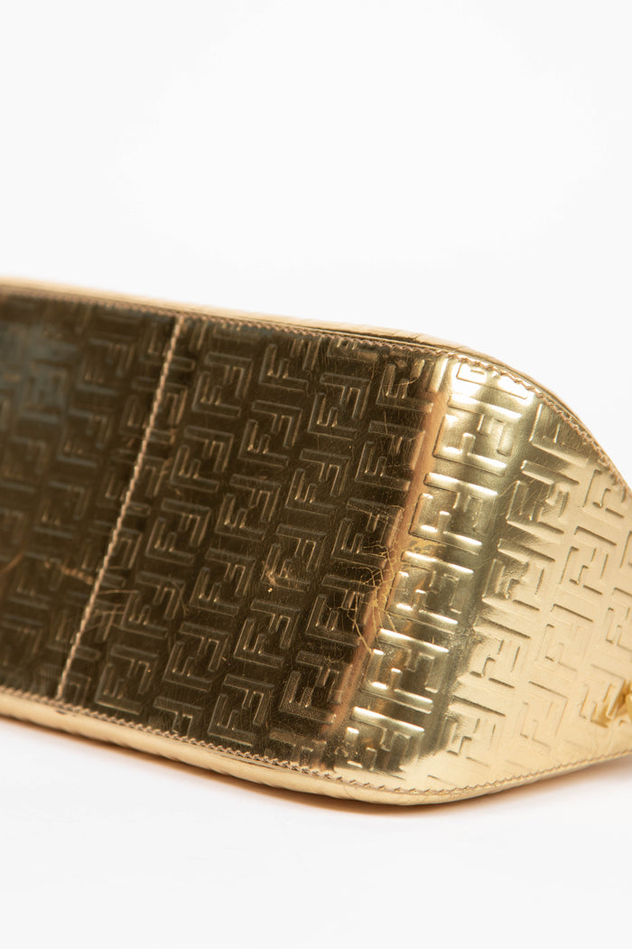 2000s Fendi Gold Metallic Zucchino Mini Mamma Shoulder Bag