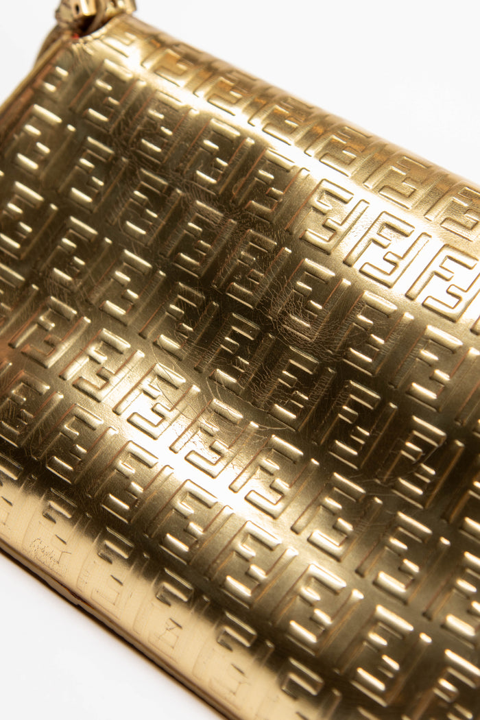 2000s Fendi Gold Metallic Zucchino Mini Mamma Shoulder Bag