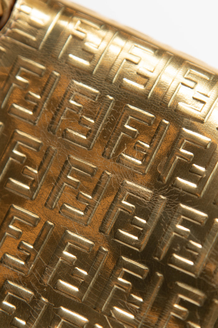 2000s Fendi Gold Metallic Zucchino Mini Mamma Shoulder Bag