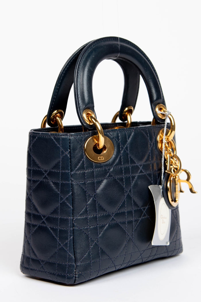 2007 Christian Dior Navy Lambskin Leather Mini Lady Dior
