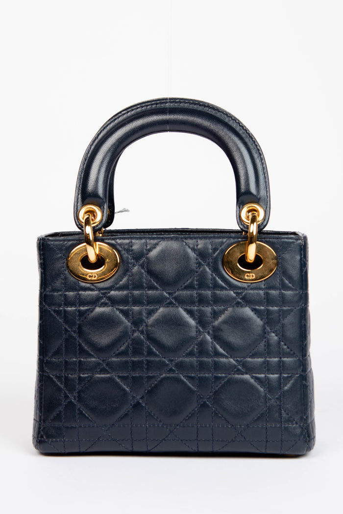 2007 Christian Dior Navy Lambskin Leather Mini Lady Dior