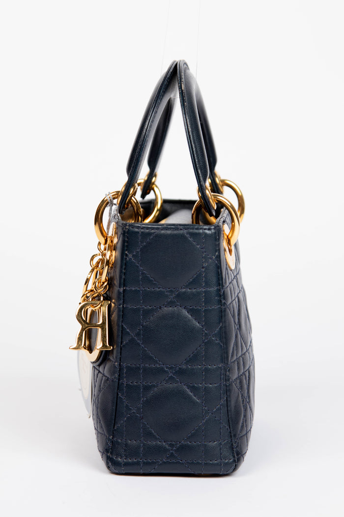 2007 Christian Dior Navy Lambskin Leather Mini Lady Dior