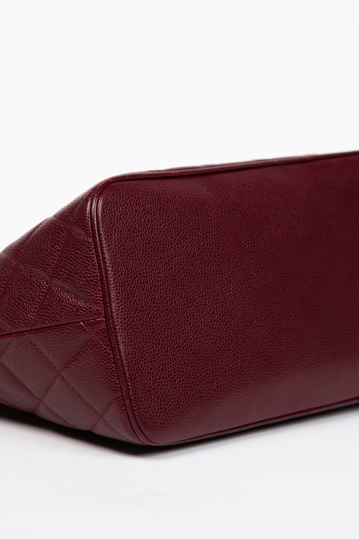 2000s Chanel Bordeaux Caviar Leather Gold Medallion Tote Bag