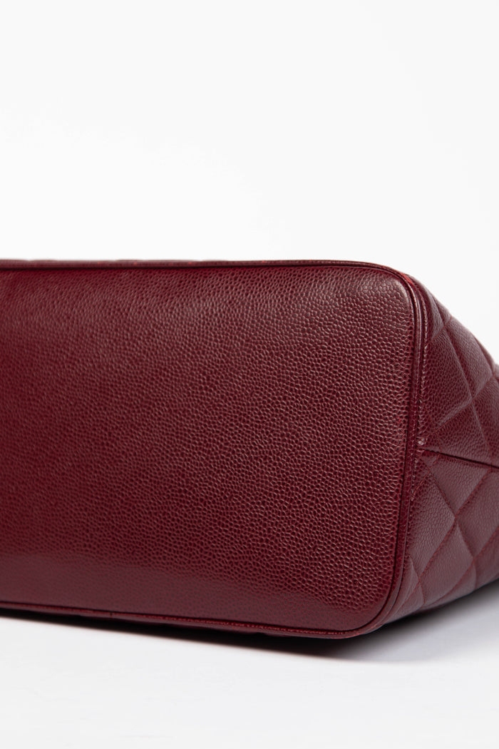 2000s Chanel Bordeaux Caviar Leather Gold Medallion Tote Bag