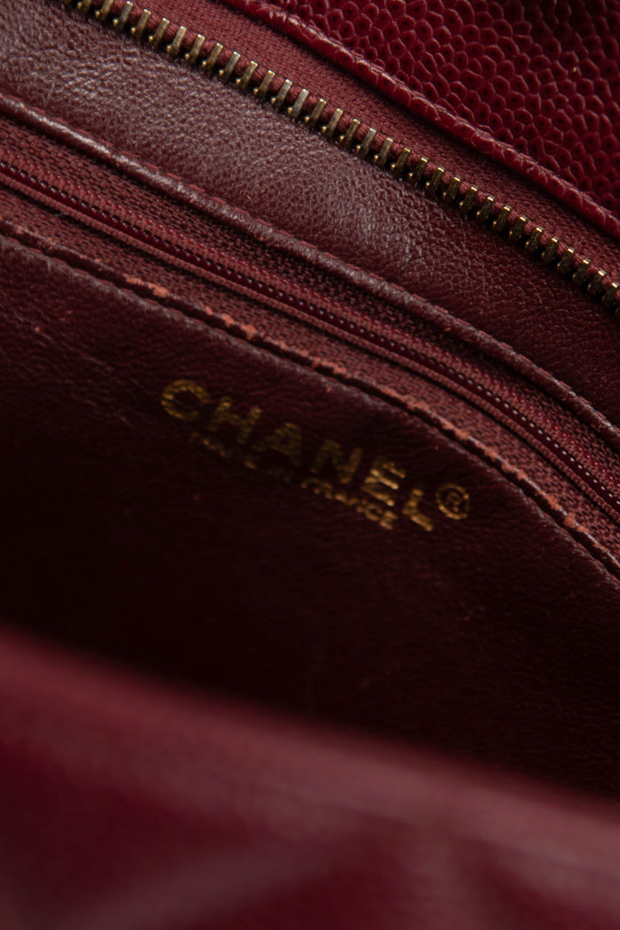 2000s Chanel Bordeaux Caviar Leather Gold Medallion Tote Bag