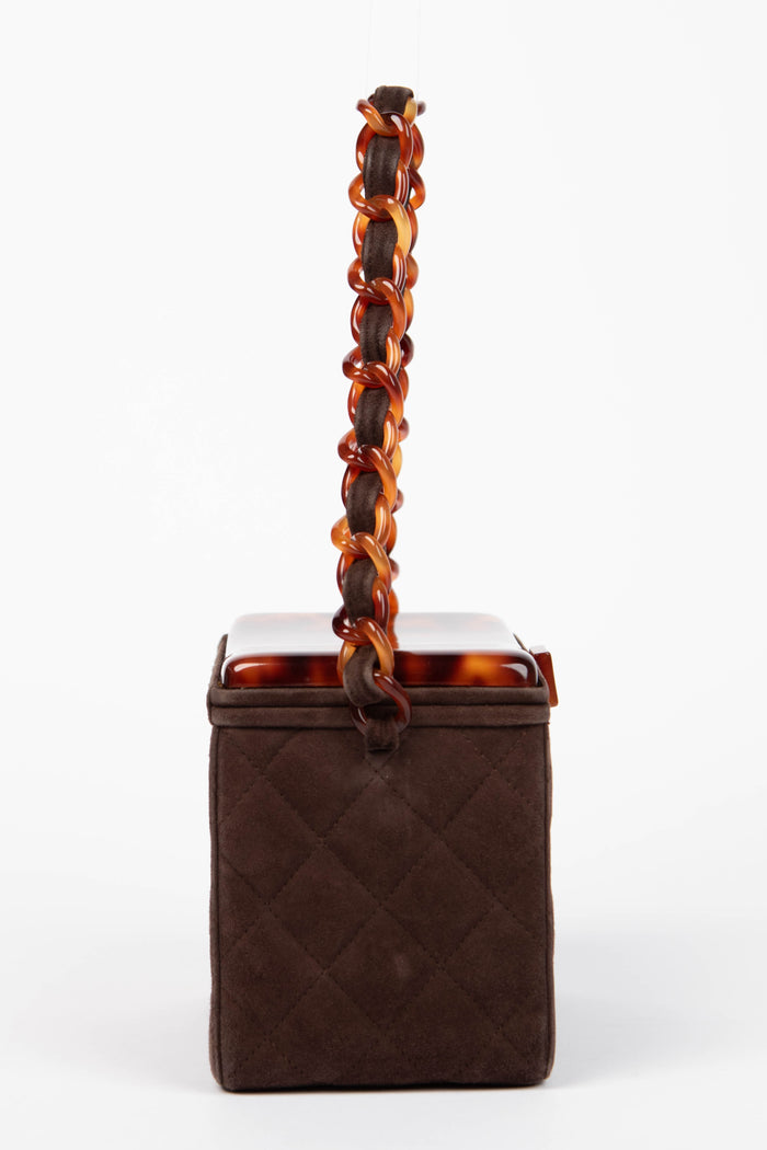 Vintage Chanel Brown Suede Vanity Box Shoulder Bag