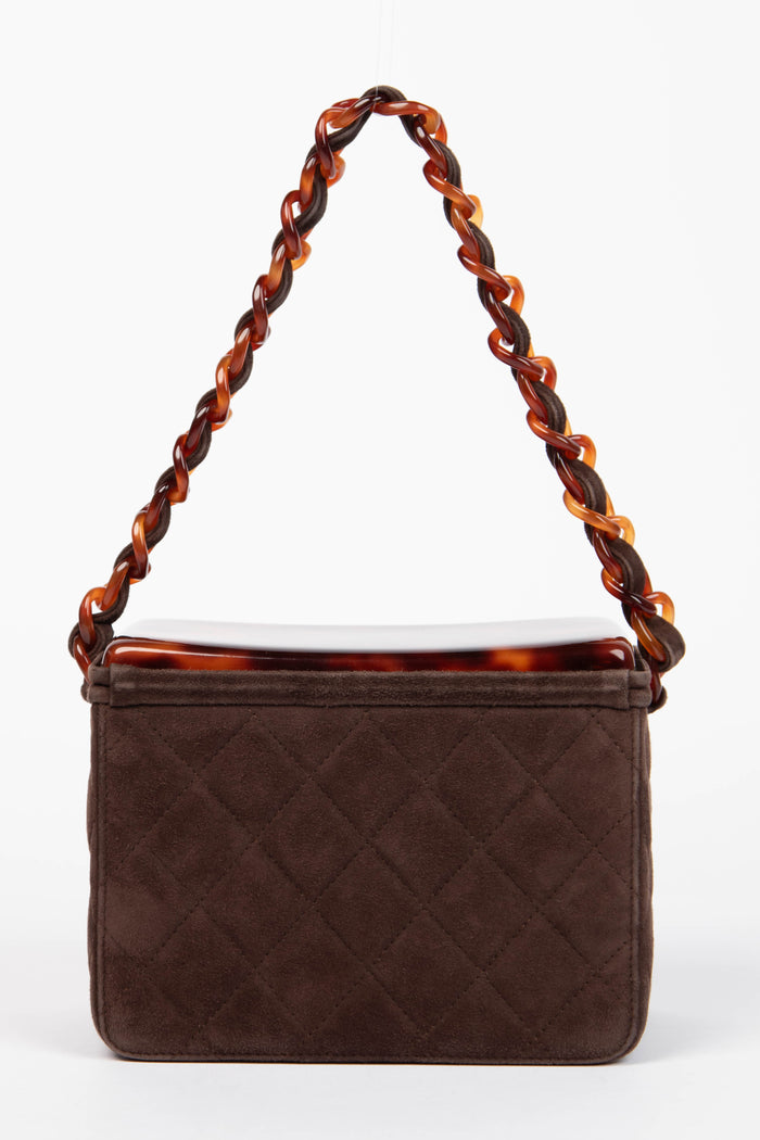 Vintage Chanel Brown Suede Vanity Box Shoulder Bag