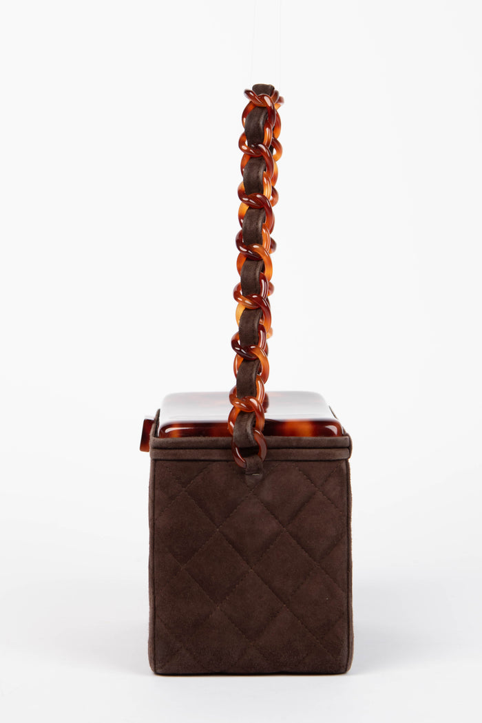Vintage Chanel Brown Suede Vanity Box Shoulder Bag