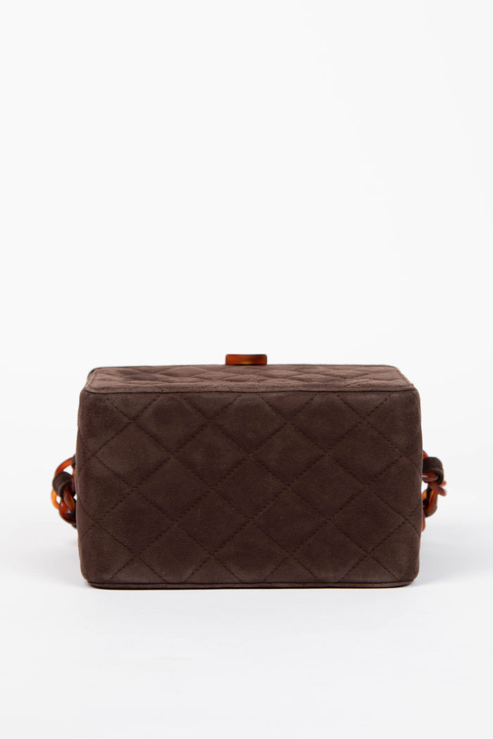 Vintage Chanel Brown Suede Vanity Box Shoulder Bag