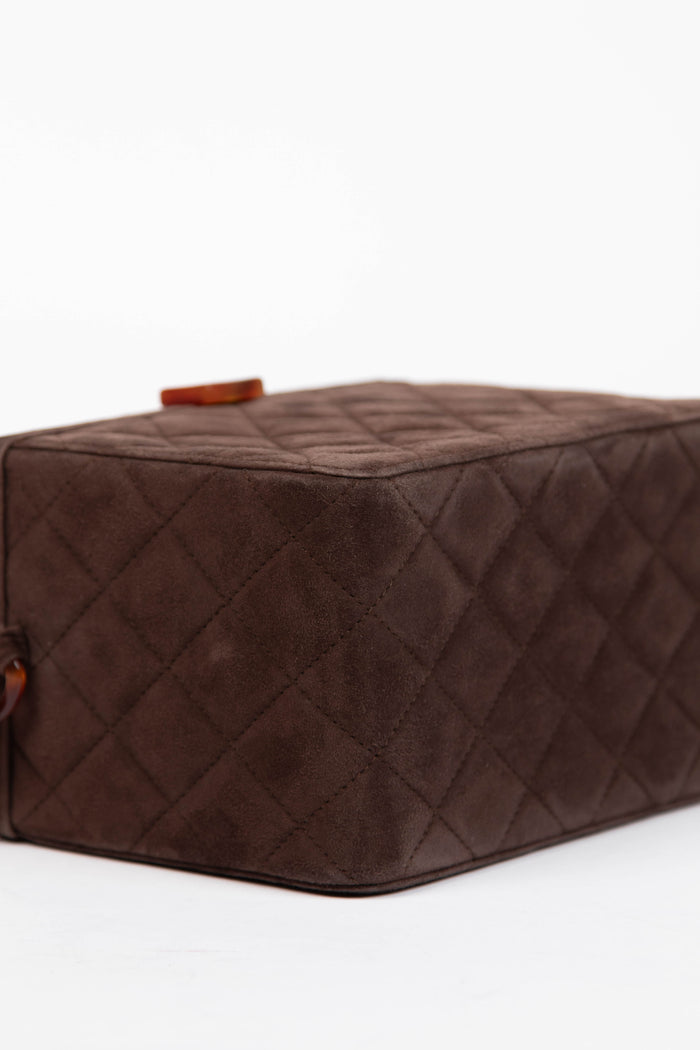 Vintage Chanel Brown Suede Vanity Box Shoulder Bag