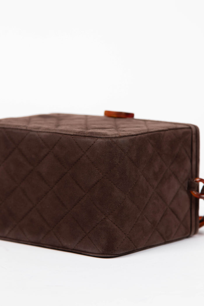 Vintage Chanel Brown Suede Vanity Box Shoulder Bag