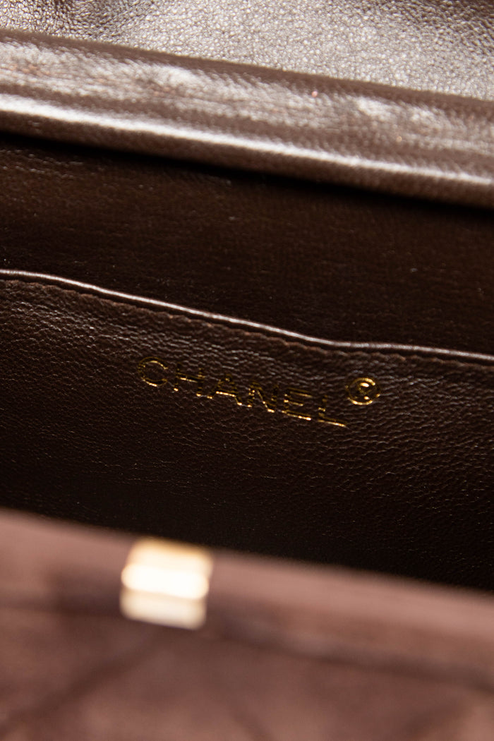 Vintage Chanel Brown Suede Vanity Box Shoulder Bag