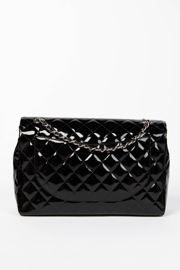 2010s Chanel Black Patent Leather Maxi Single Flap Shoulder Bag