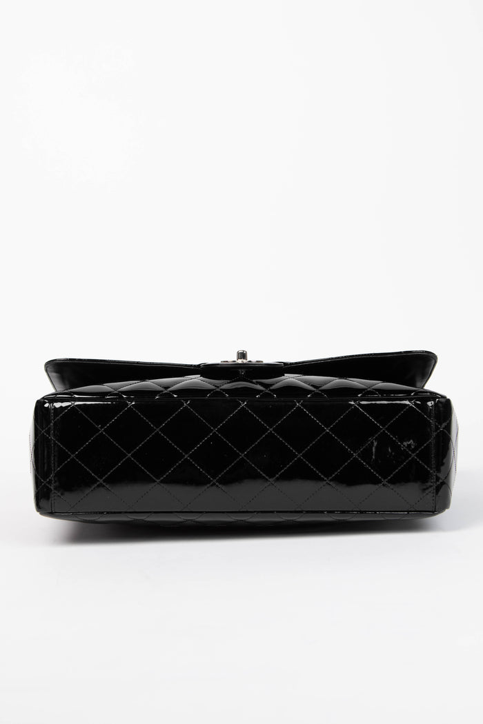 2010s Chanel Black Patent Leather Maxi Single Flap Shoulder Bag