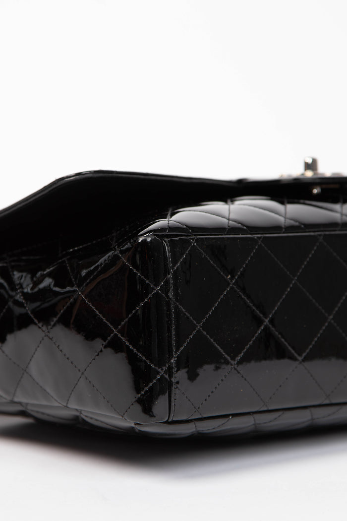 2010s Chanel Black Patent Leather Maxi Single Flap Shoulder Bag