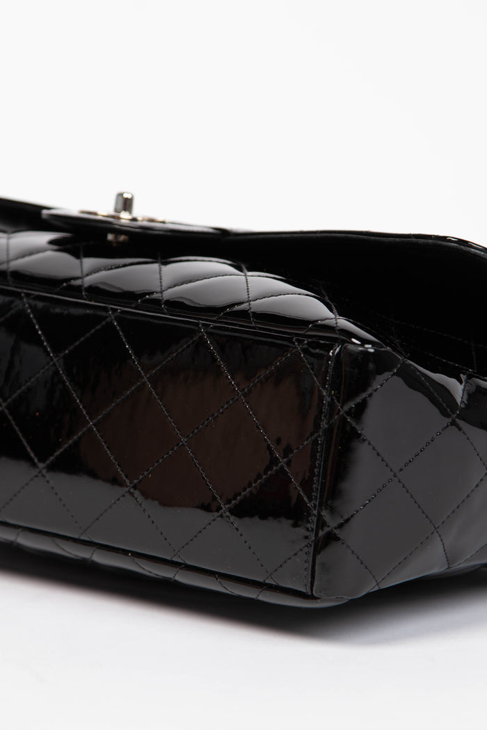 2010s Chanel Black Patent Leather Maxi Single Flap Shoulder Bag