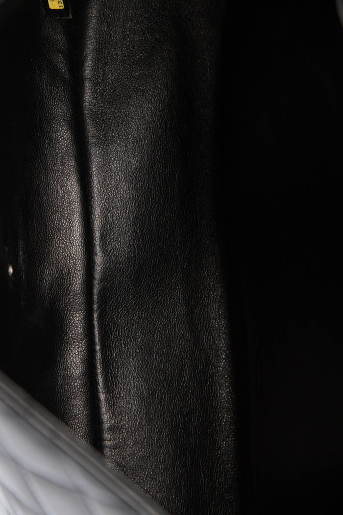 2010s Chanel Black Patent Leather Maxi Single Flap Shoulder Bag