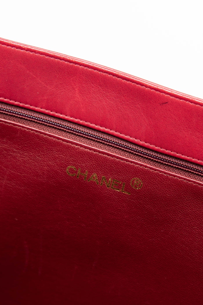 Vintage Chanel Red Lambskin Leather Tote Bag with 24K GHW
