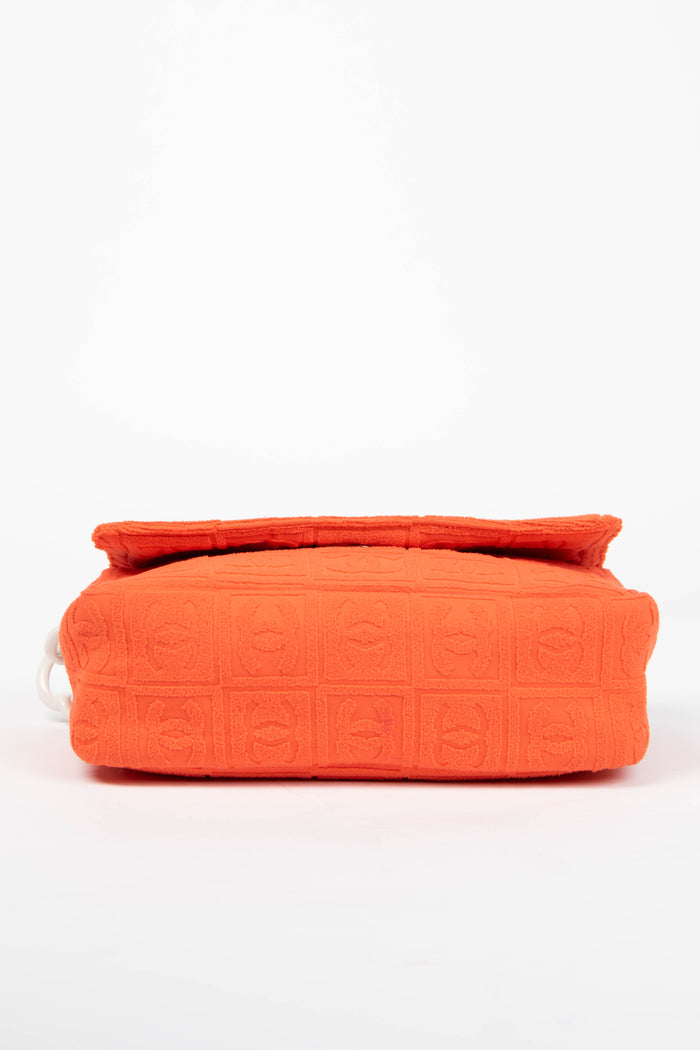 2000s Chanel Orange CC Embossed Terry Towelling Single Flap Bag