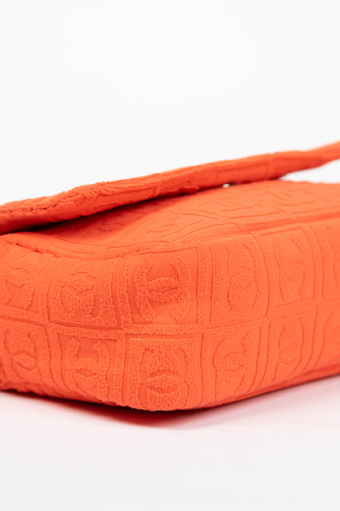 2000s Chanel Orange CC Embossed Terry Towelling Single Flap Bag