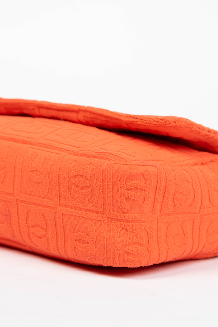 2000s Chanel Orange CC Embossed Terry Towelling Single Flap Bag