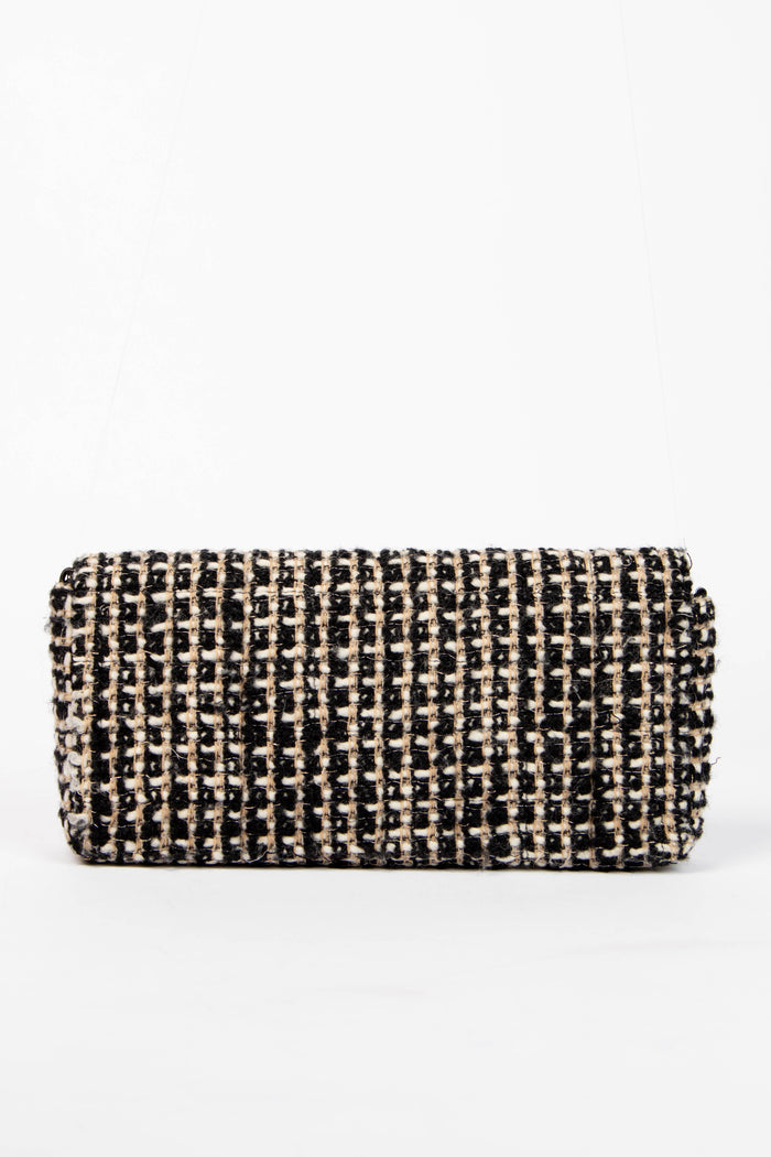 2000s Chanel Black & White Tweed East West Single Flap Bag