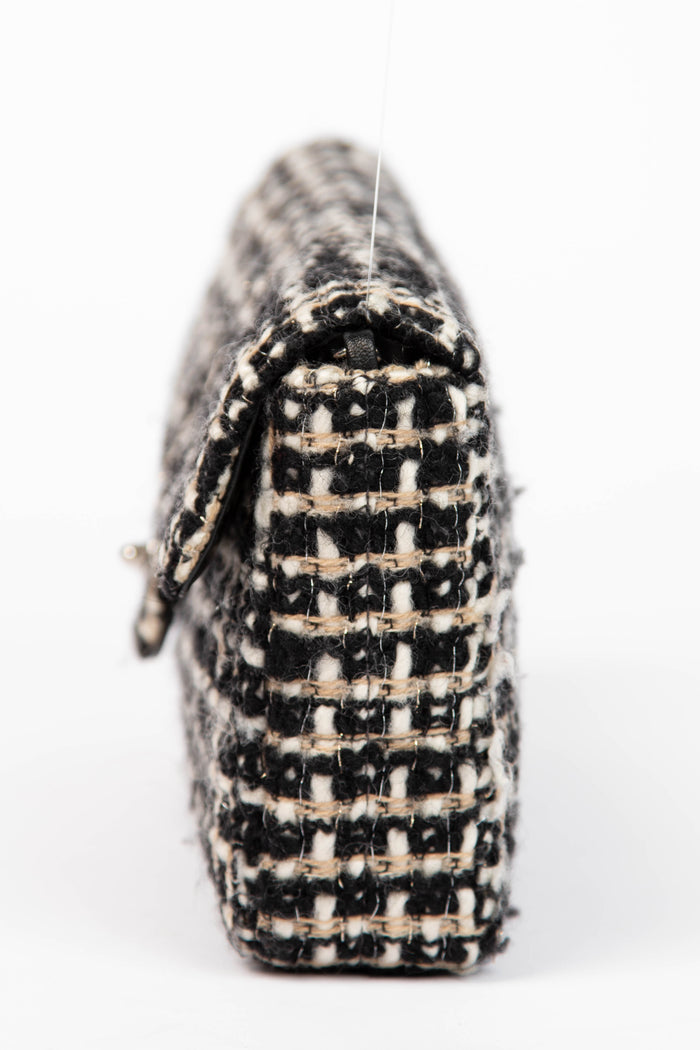 2000s Chanel Black & White Tweed East West Single Flap Bag