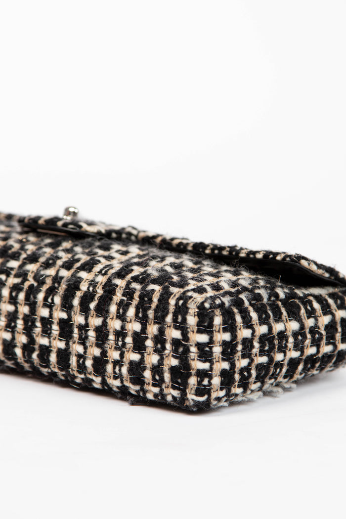 2000s Chanel Black & White Tweed East West Single Flap Bag